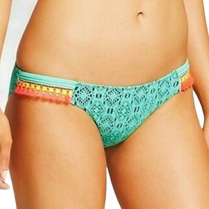 Shade & Shore Crochet Teal Tassle Swim Bottoms Small
